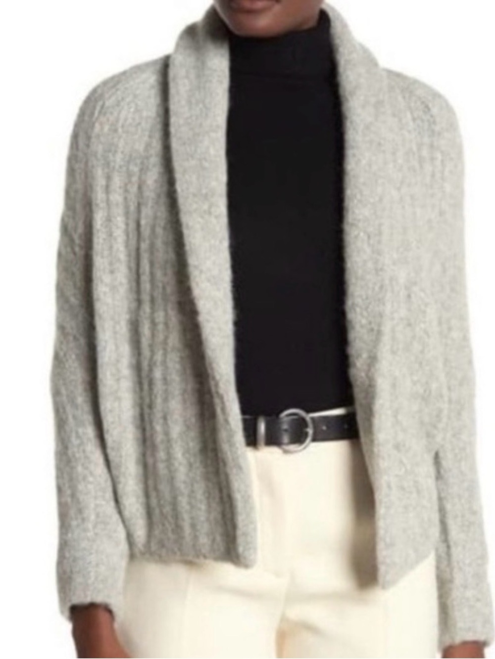 Cozy Women's Open-Front Shawl Collar Sweater Cardigan - Light Gray
